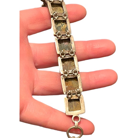 Sterling silver 925 Heavy chunky Unakite stone braclet - Picture 5 of 6